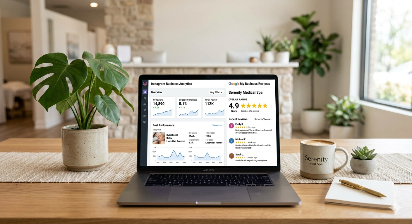 Social reviews and Google Business Profile growth insights for a med spa