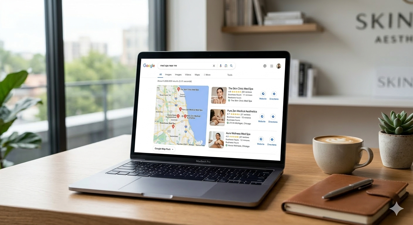 Google Maps local pack results for med spa near me search