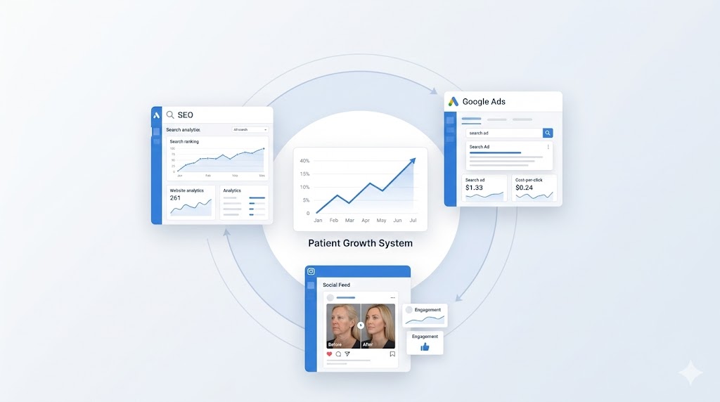 The Med Spa Growth Stack: How SEO, Google Ads, and Instagram Actually Work Together